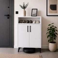 bangu Modern Ayakkabılık 8 Çift Kapasiteli 2 Kapaklı Raflı Antre Dolabı 60x32x100 cm BAYA001